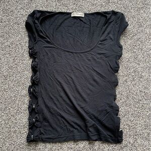 Blumarine Italy Black Side Ribbon Bow Rhinestone Knit Top 40